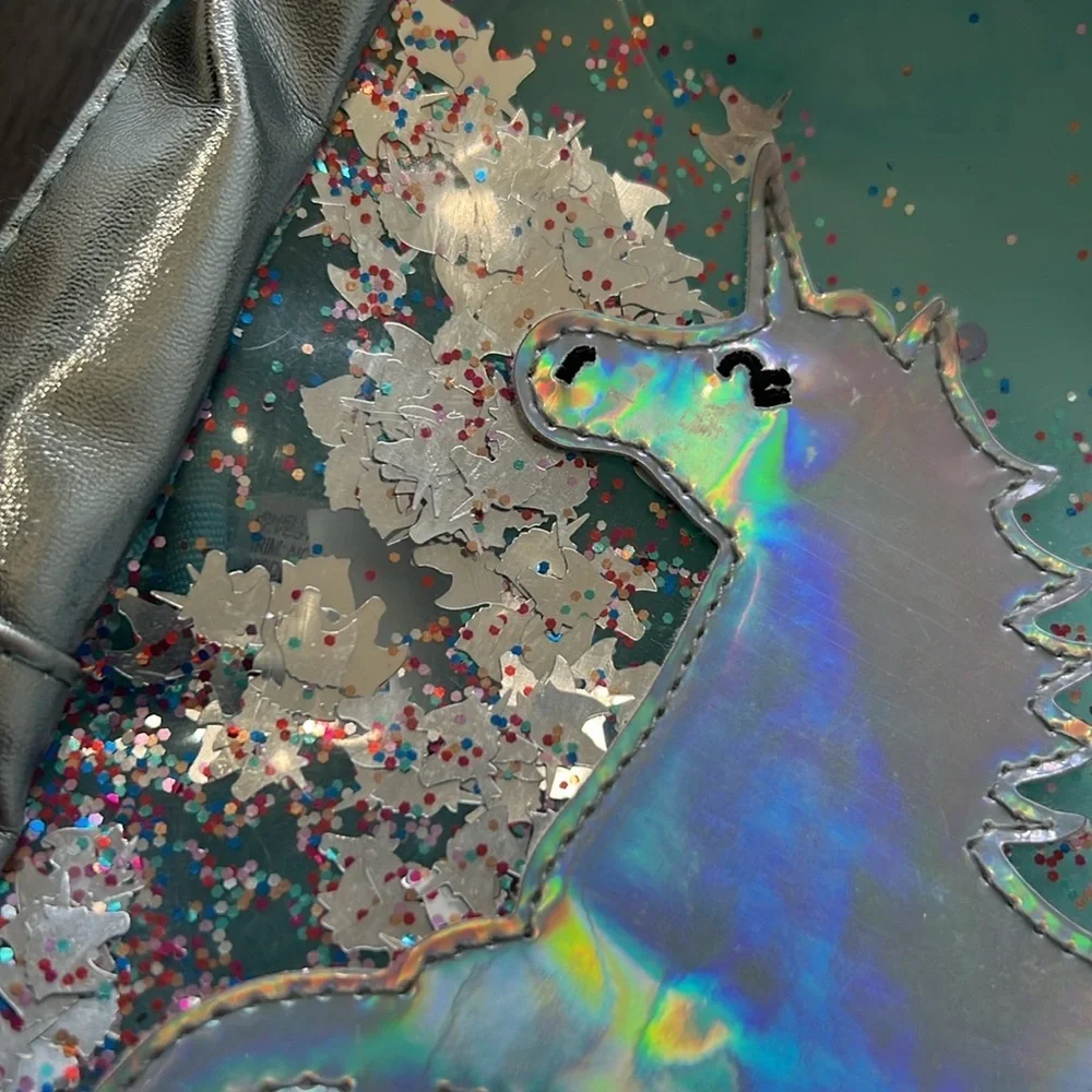 Iridescent like unicorn glitter confetti mini backpack